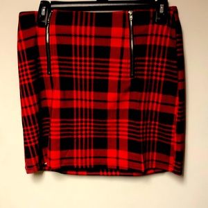 Red and black checkered skirt